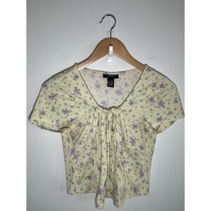 Just Polly Y2K Babydoll Coquette Bow Regencycore Floral Womens Top Yellow Large